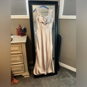 Revelry satin bridesmaid dress in soft champagne